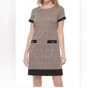 EUC Tommy Hilfiger Houndstooth Elegant Black and Tan Checkered Dress